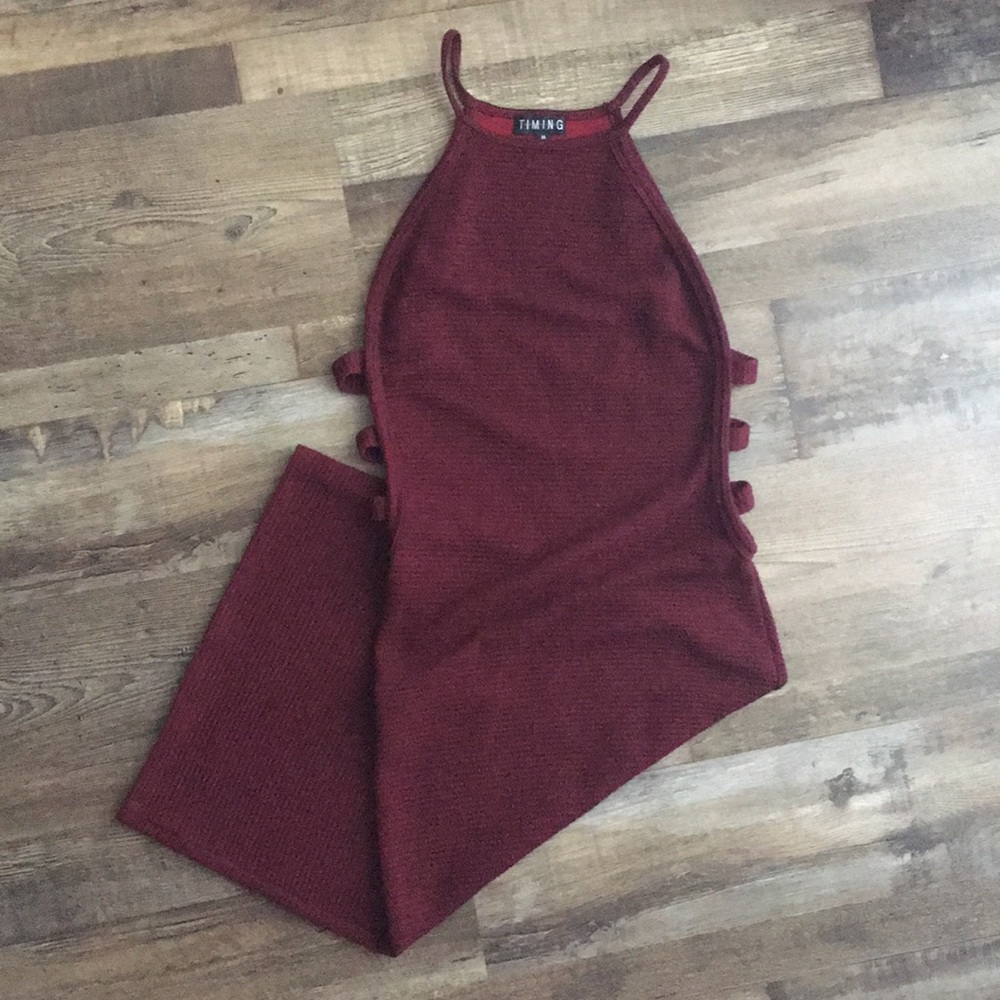 Burgundy midi bodycon dress